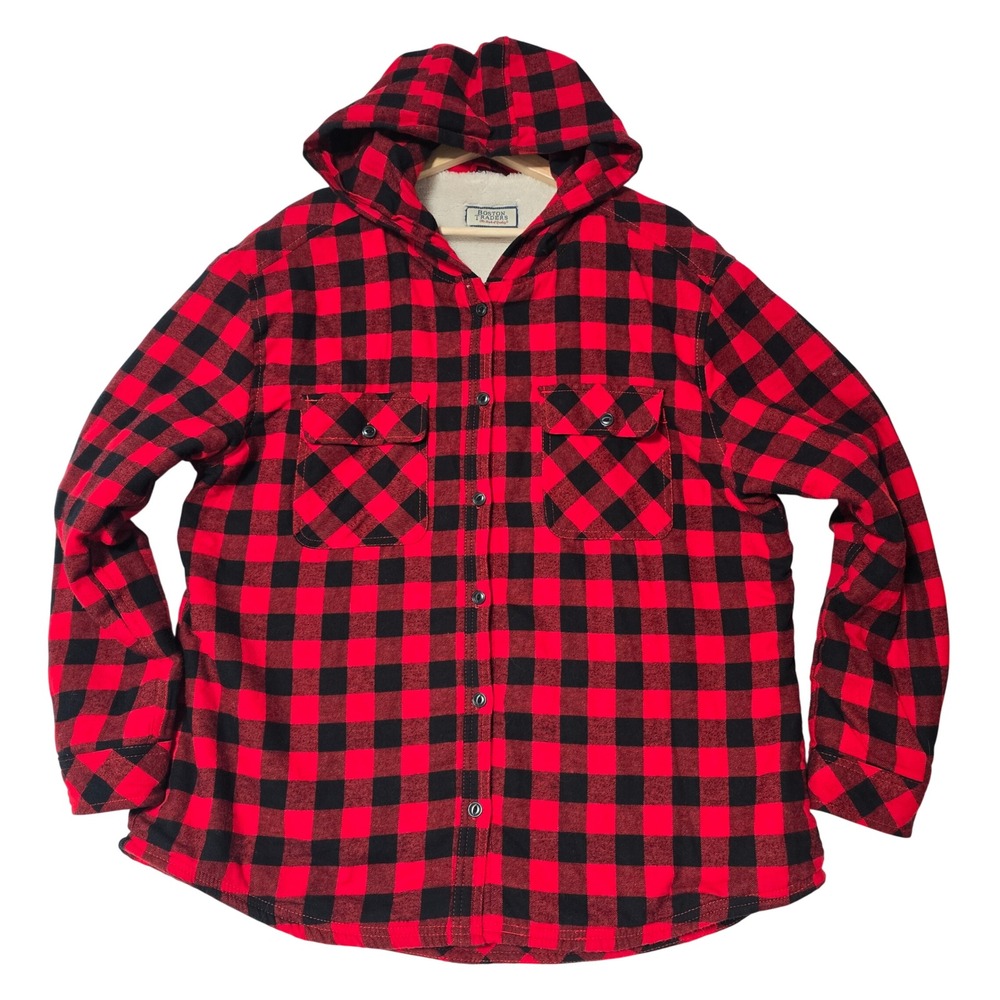 Boston Traders Red Black Buffalo Plaid Sherpa Lined Flannel Shirt Jacket XXL